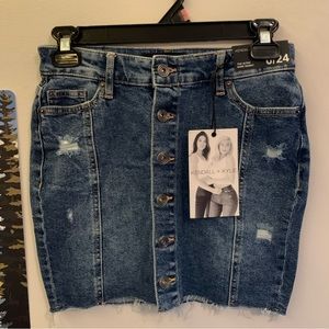 Kendall + Kylie Distressed Mini Skirt, “The Ultra Babe Skinny”